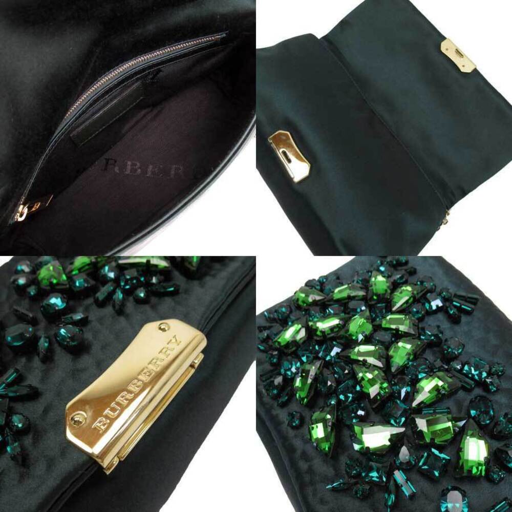Burberry Chain Shoulder Bag Party Green Gold Satin Rhinestones - Picture 2 of 3